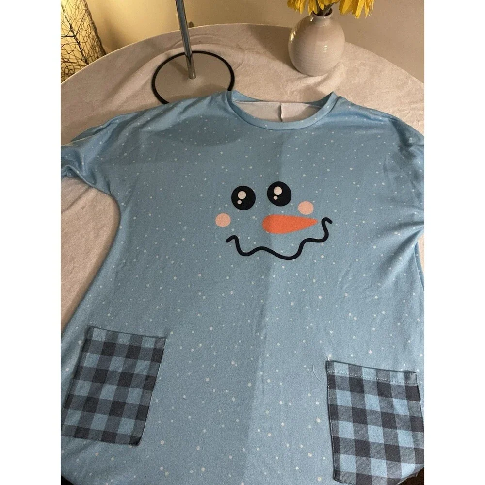 Unbranded Silly Fun Oversized Top Or Pajamas. Snowman Theme. No Tag. Blue